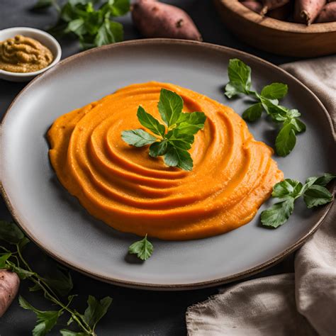 Une assiette de purée de patate douce avec un filet de beurre