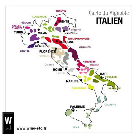 Carte des régions viticoles italiennes et accords proposés (Chianti, Primitivo, Montepulciano d’Abruzzo)