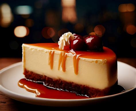 Vue aérienne d'un cheesecake new-yorkais coupé en parts, avec un coulis de fruits rouges.
