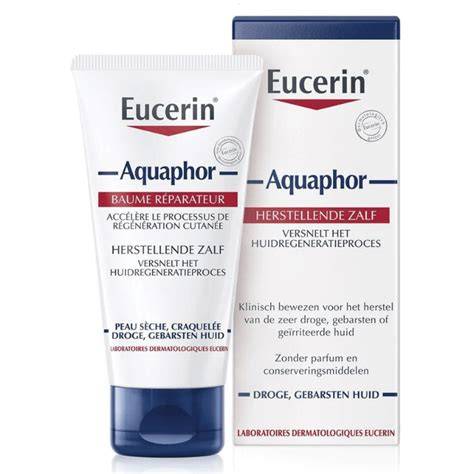 Infographie sur les usages du baume réparateur Aquaphor Eucerin et conseils d’application