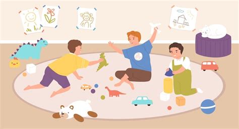 Enfants jouant sur un tapis à pois coloré