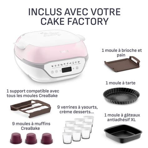 Schéma de montage Cake Factory avec les moules et le temps de cuisson