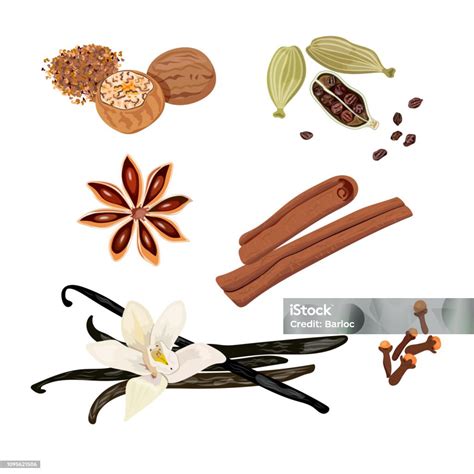 Épices : gousse de vanille, bâtons de cannelle, anis étoilé