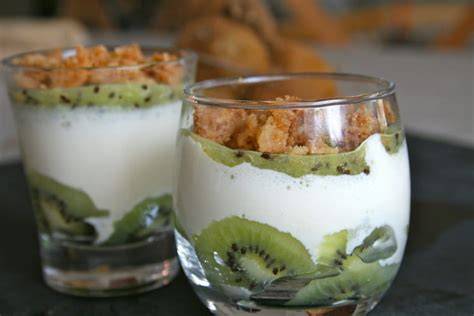 Infographie: Schéma des couches des verrines kiwi mascarpone et crumble