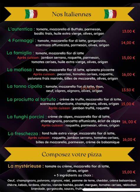 Carte et ambiance visuelle de Angelo Pizza, pizzas variées et portions généreuses