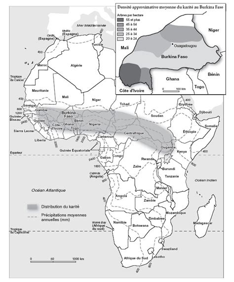 Carte des zones productrices du karité en Afrique de l’Ouest et zones d’approvisionnement typiques