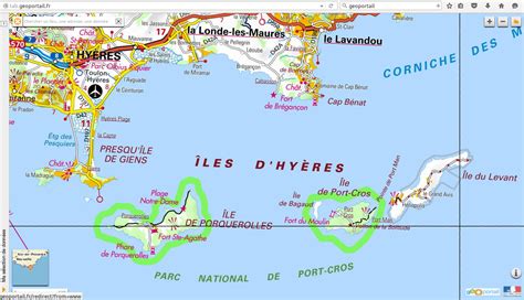 Carte de la presqu'île de Giens et des îles d'Or