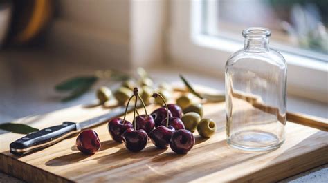 Une main dénoyant des cerises avec un ustensile