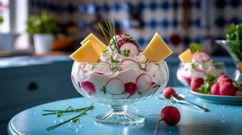 bol de mousse de radis verte et blanche avec ciboulette