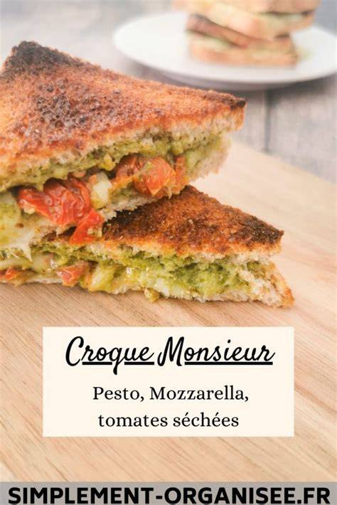 schéma de montage d’un croque-monsieur au pesto et tomates séchées