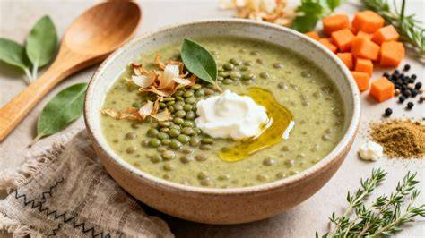 Image d’un velouté de lentilles fumé avec tofu