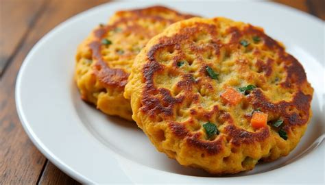 Une assiette de galettes de pois chiches garnies de légumes frais