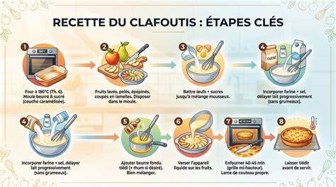 Infographie: étapes de préparation du clafoutis et astuces cuisson