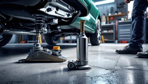 Vue d'un véhicule sur chandelles avec une roue retirée