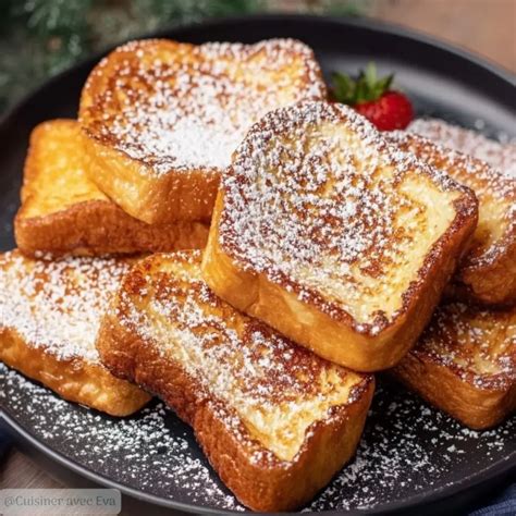 Tranches de brioche trempées dans un appareil à pain perdu