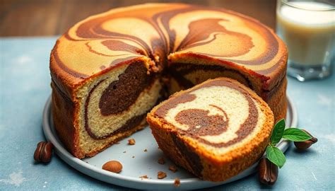 Gâteau marbré avec une spirale de crème