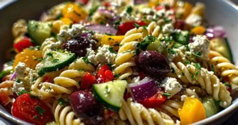 Ingrédients disposés pour une salade de pâtes