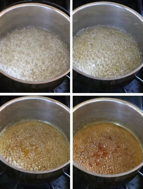 Infographie montrant les différentes étapes de la caramélisation du sucre