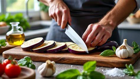 Infographie: étape par étape pour préparer les aubergines et le mélange mascarpone