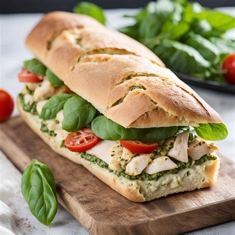 Infographie: étapes et montage du sandwich ciabatta pesto tomate mozzarella