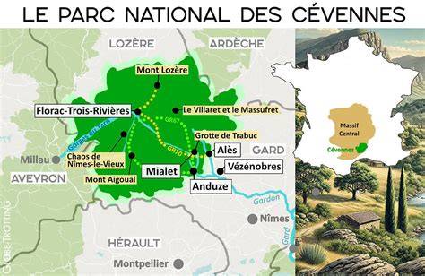 Carte des Cévennes montrant les ressources miel et amandes locales