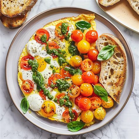 Assortiment d'ingrédients frais pour omelette au pesto