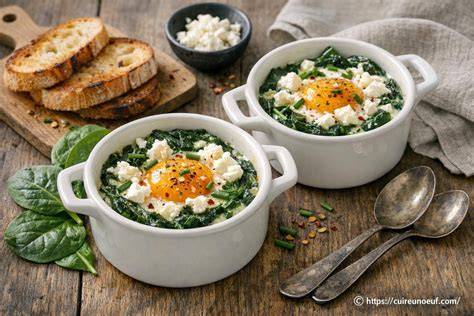 Œufs cocotte aux épinards et chèvre