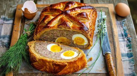 Pâté de Pâques berrichon avec œufs durs en garniture
