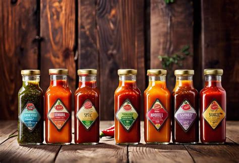 Assortiment de sauces piquantes colorées avec différents piments