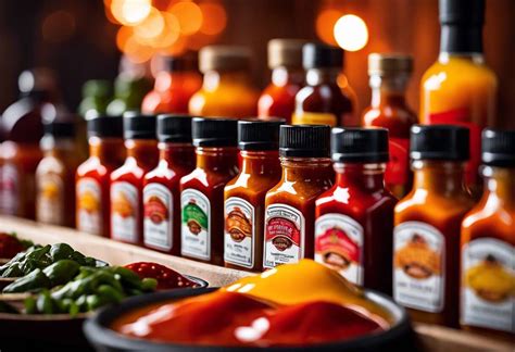 Petites fioles de sauces piquantes variées offertes aux clients