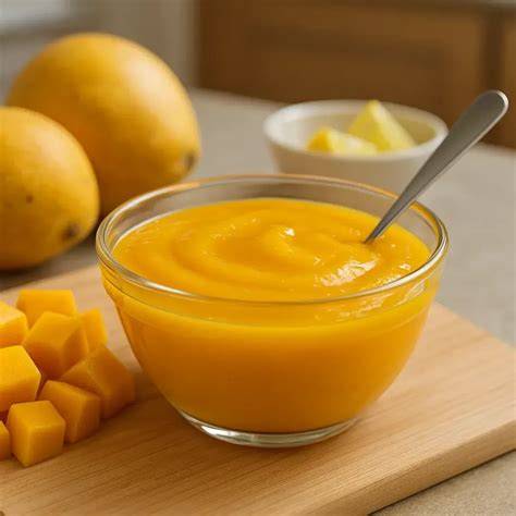 purée de mangue en pot au réfrigérateur