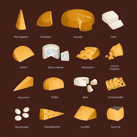 Illustration montrant différents fromages fondus sur un burger (cheddar, mozzarella, raclette, bleu).