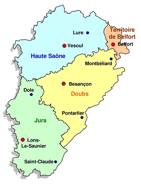 Carte de France mettant en évidence la région Franche-Comté, berceau de la Saucisse de Morteau