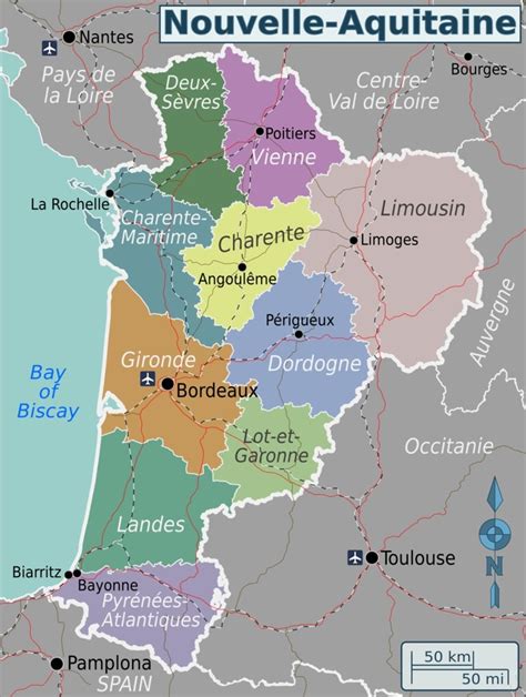 Carte de la Nouvelle-Aquitaine avec Châtellerault mise en évidence