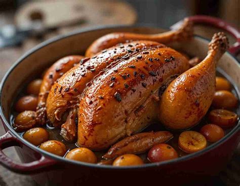 Suprêmes de pintade cuisant dans une cocotte avec des légumes