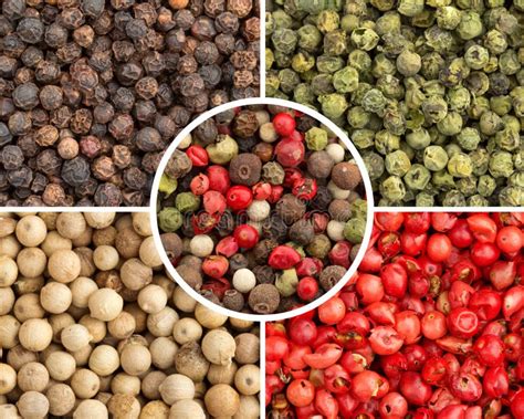 Assortiment de grains de poivre