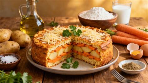 Gâteau salé aux pommes de terre et légumes