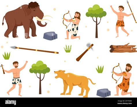 Illustration d'un chasseur préhistorique avec des aliments naturels