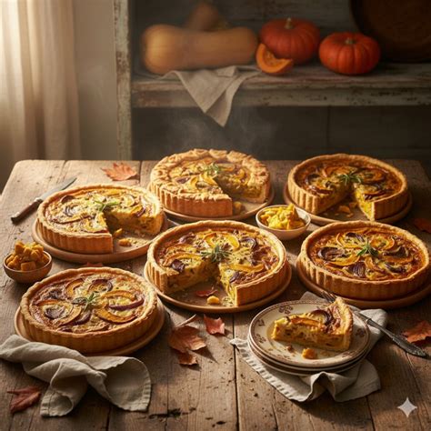 Assortiment de tartes salées et sucrées sur une table