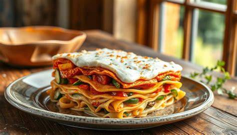 Montage lasagnes légumes et sauce verte