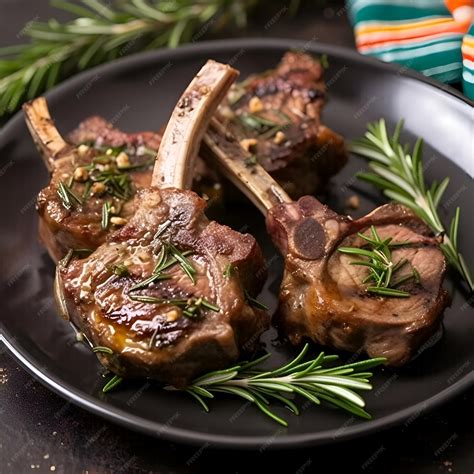Une assiette de côtelettes d'agneau grillées avec des herbes