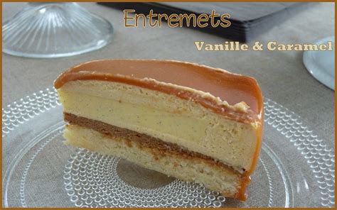 Diagramme explicatif des couches: biscuit, croustillant, mousse vanille, insert caramel