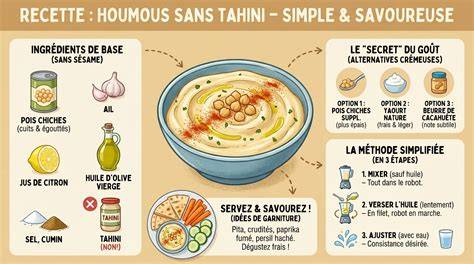Infographie: étapes de préparation du houmous avocat