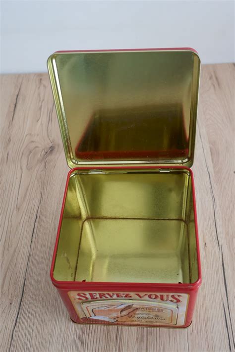 Boîte métallique décorée de motifs estivaux avec des biscuits