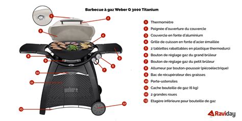Vue détaillée du chariot et des tablettes rabattables du Weber Q3200