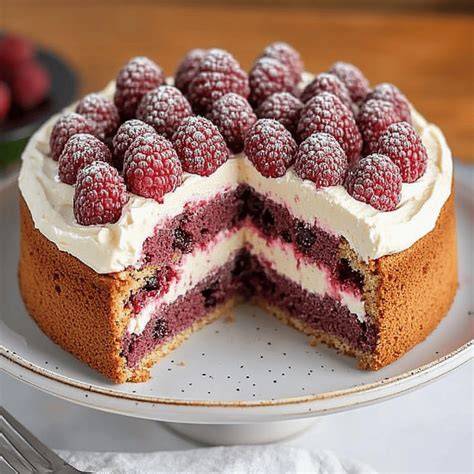 Gâteau à étages avec framboises et mascarpone