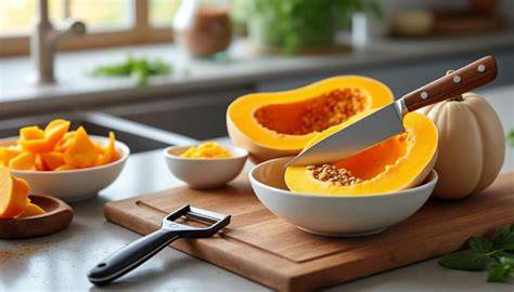 Schéma de découpe et cuissons de butternut