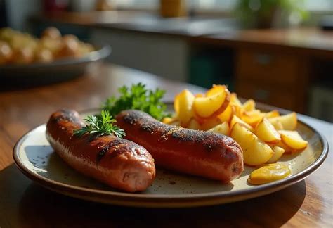 Assiette d'andouillette sauce moutarde avec pommes de terre sautées