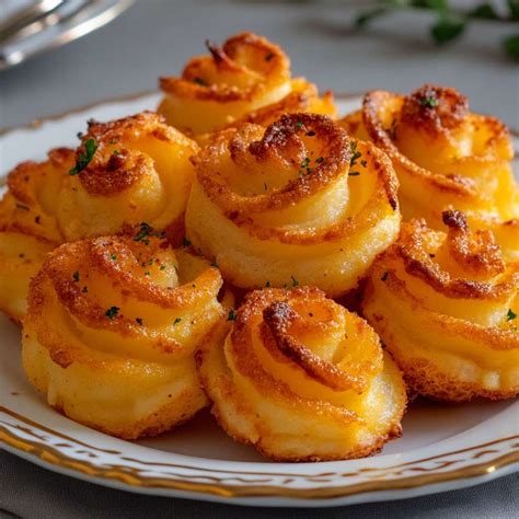 Pommes duchesse dorées et dressées sur une plaque de cuisson