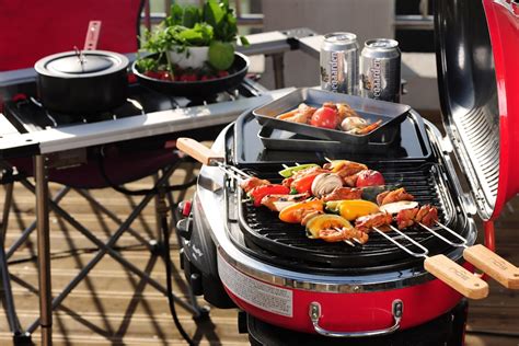 Variété d'aliments cuisinant sur un barbecue électrique